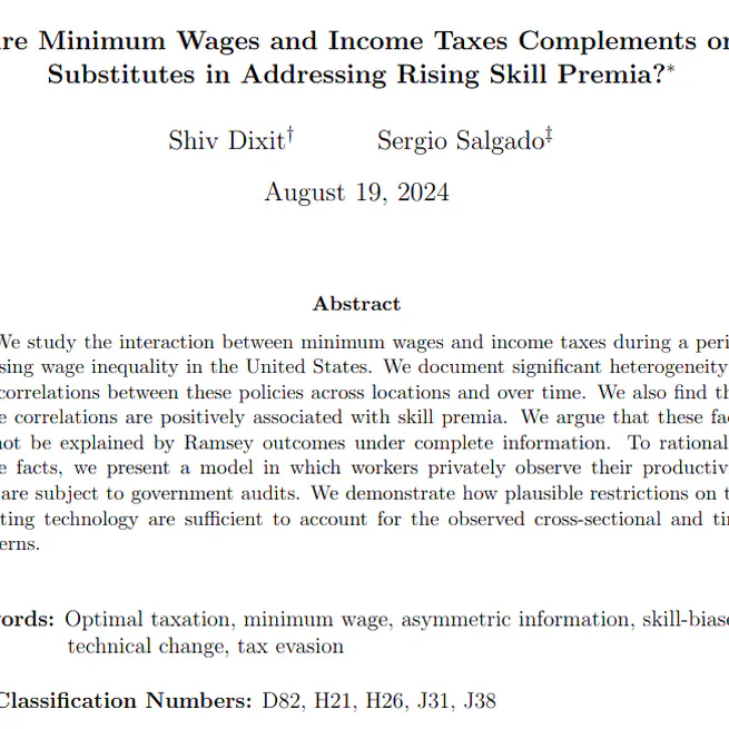 Are Minimum Wages and Income Taxes Complements or Substitutes in Addressing Rising Skill Premia?